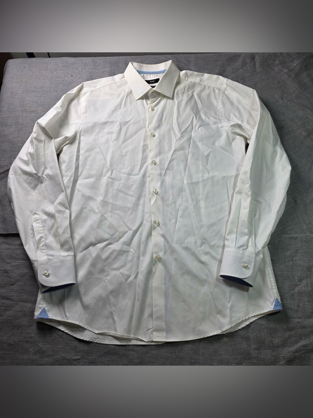 BOSS Hugo Boss Slim Fit Easy Iron Dress Shirt White Men Size 43 17